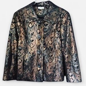 Erin Erin London Python Print Black Copper Gold Button Up Dress Jacket Coat 1X